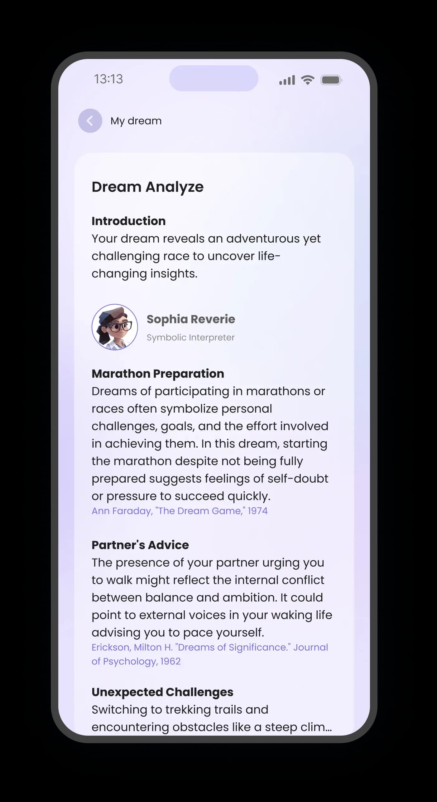 Dream analysis screen